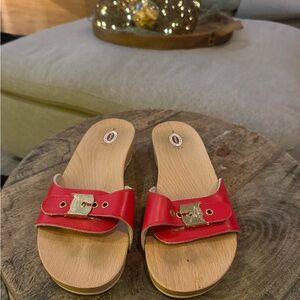 Dr. Scholl's Red Leather Buckle Mules